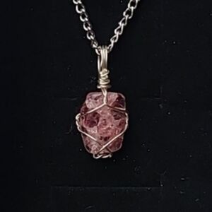 Strawberry Quartz Wire-Wrapped Pendant Necklace – Raw Crystal Jewelry for Love..